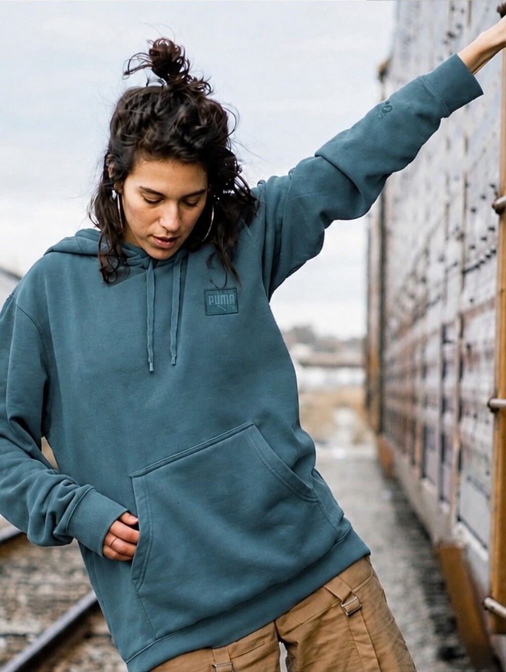 PUMA Hoodie Pullover  Sweatshirt Cotton Teal Blue Large